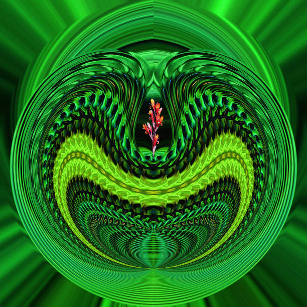 Round illustration abstract green background of various shapes with a flower blossom in the middle