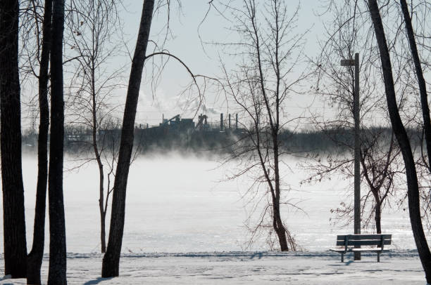 Located near Montreal, in the borough of LaSalle. Quebec,  the fast moving waters on an extremely cold winter day.