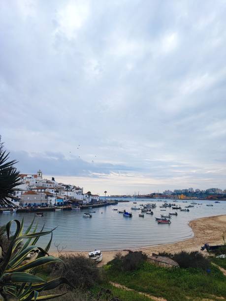 istock An ocean bay in a small town on a cloudy day. 2151258148