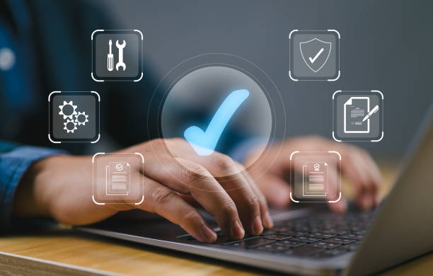 istock Service guarantee, clients service, businessman working with guarantee check mark for business automation process, quality assurance management, certification, online shopping, financial ecosystem. 2151260607