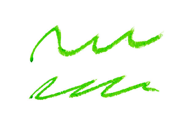 Green stroke line drawn with crayon pencil on white background. Hand drawn zigzag.