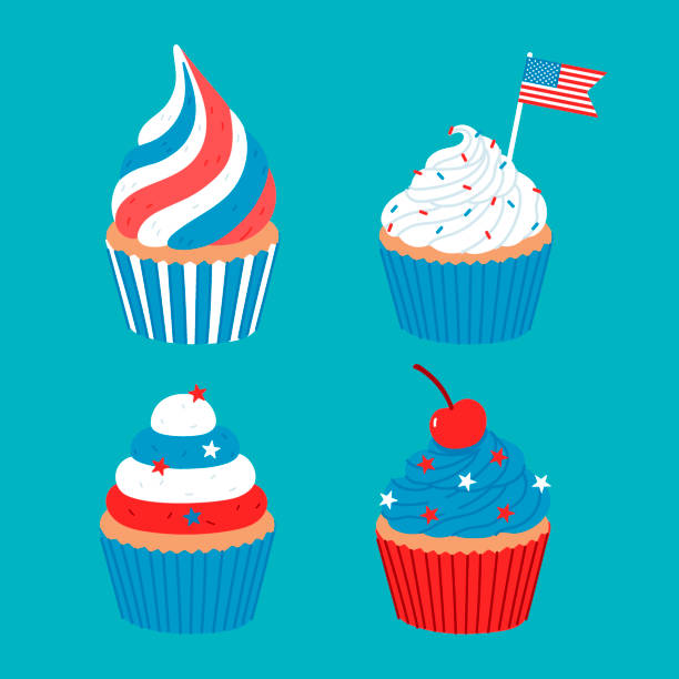 istock Set of tricolor 4th of July cupcakes. Vector graphics. 2151265111