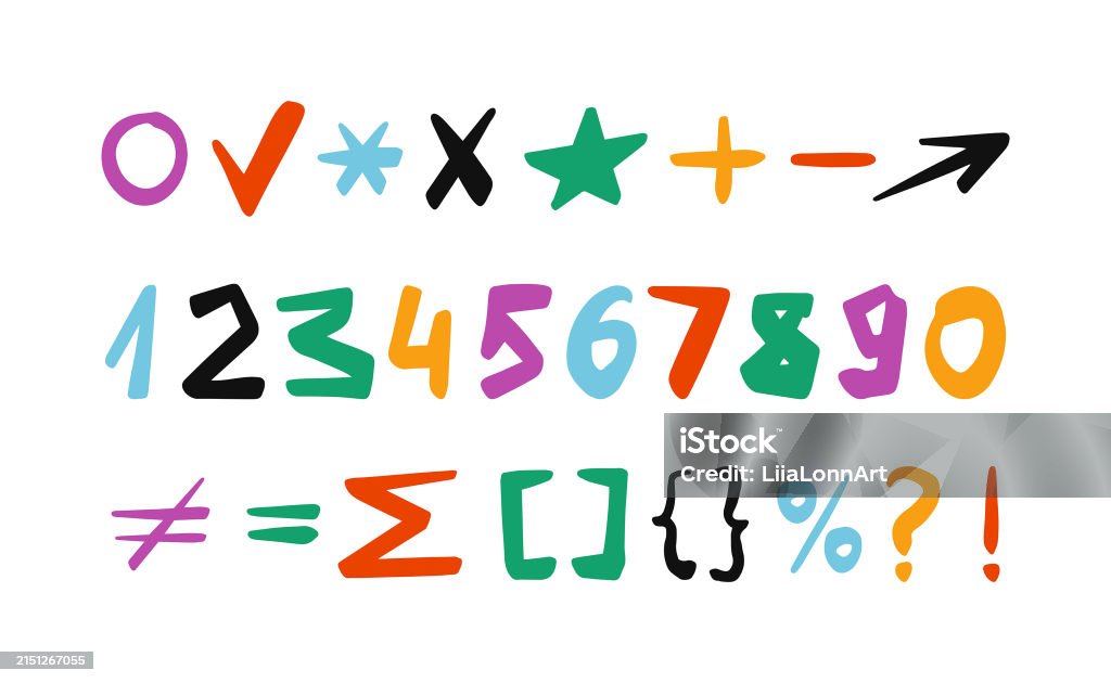 Punctum Numbers Numbers Symbols Punctuation Marks Set Hand Drawn Marker Brush Doodle ...