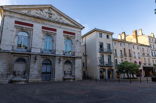 Town hall in the evening of Bourg-en-presse in France