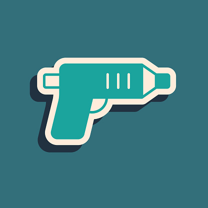 Green Electric cordless screwdriver icon isolated on green background. Electric drill machine. Repair tool. Long shadow style. Vector.