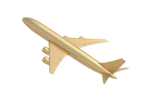 istock Golden airplane isolated on white background. 3d render 2151270996