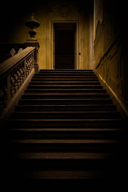 istock Abandoned dark staircase. Empty building, home interior, nobody. 2151272924