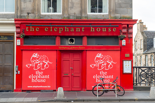 Edinburgh, Scotland, August 2023. This is Edinburgh during the Edinburgh Fringe Festival.  The Elephant House, Edinburgh, this is the venue that JK Rowling frequented to write her Harry Potter books.