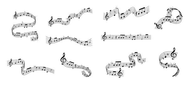 illustrazioni stock, clip art, cartoni animati e icone di tendenza di music note sheet icon staff vector, melody music note key sheet, vector sheet music, musical notes melody - spartito