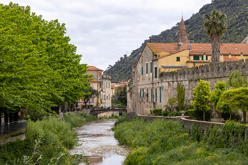 Creek flows along medieval town, Finalborgo