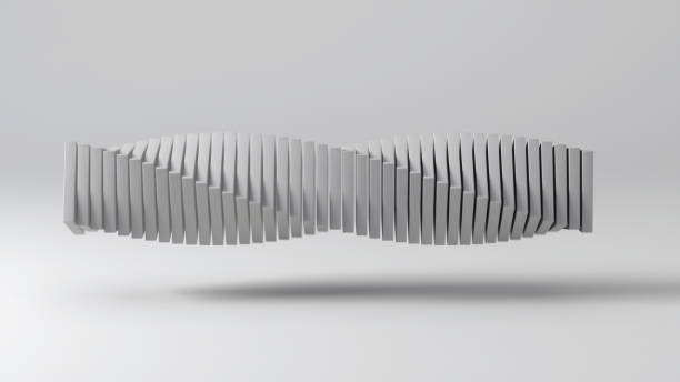 Abstract 3D background. Spiral shape made of rectangles against light grey background with shallow depth of field and copy space