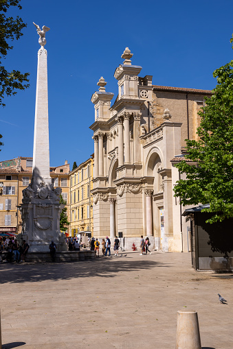 Aix en Provence, Fontaine des Precheurs and the Church de la Madeleine in spring in France