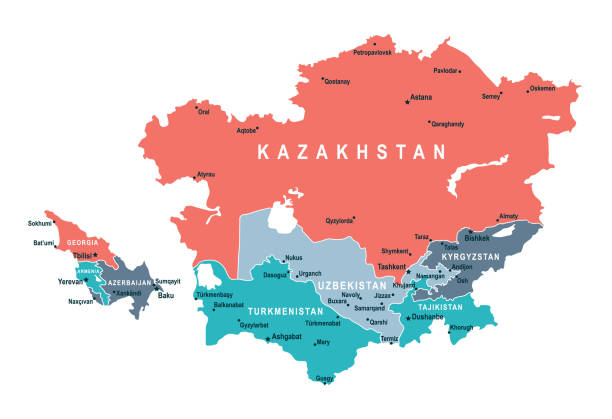 istock Caucasus and Central Asia Map. Vector colored map of Caucasus and Central Asia 2151293093