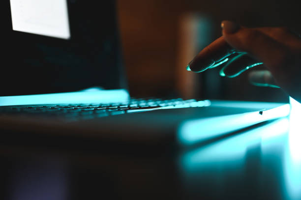 internet network security in background of neon blue light.