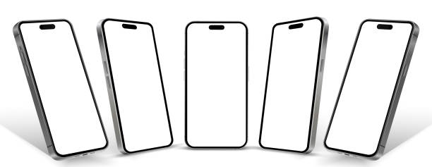 istock 3D realistic high quality smartphone mockup with isolated background. Smart phone mockup collection. Device front view. 3D mobile phone with shadow on white background. 2151295222