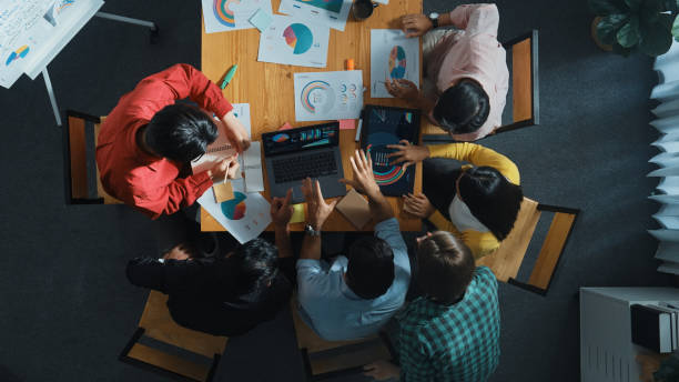 istock Top view of skilled manager using laptop working on Ux Ui design. Convocation. 2151298946