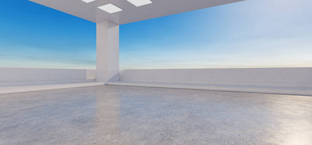 istock Hangar for presenting your product . Empty wide space for mockup. Cement garage design scene with empty concrete space. Parking lot with concrete floor. Abstract minimal architectural background. 3D rendering. 2151301838