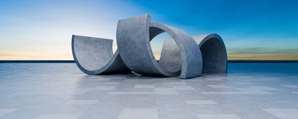 istock Abstract minimal architectural background. Empty wide space with neon light. Cement floor design scene with empty concrete space. Open space to present your product. Parking lot with concrete floor. 3D rendering. 2151301952