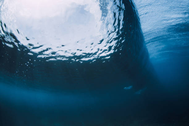 istock Wave underwater. Blue ocean in underwater. Perfect barrel wave 2151306452