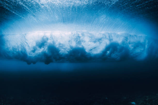istock Wave underwater. Blue ocean in underwater. Surfing barrel wave 2151306485