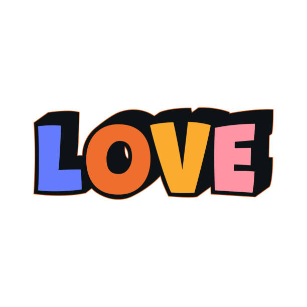istock Word 'love'. Modern love sticker in groovy, y2k style. Retro sticker with text 2151308178
