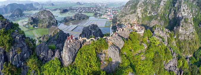 A beautiful view from the top of the mountain at the Hang Mu viewpoint in Ninh Binh, Vietnam
