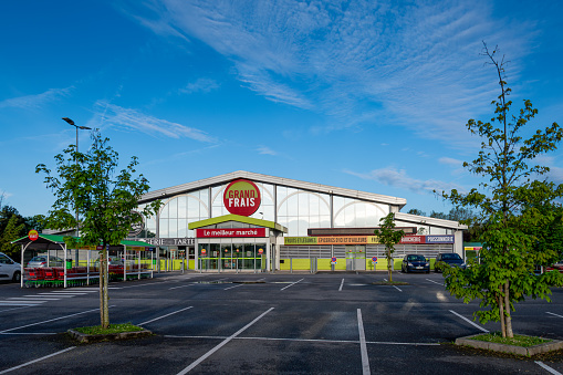 Goussainville, France - May 3, 2024: Exterior view of a Grand Frais store. Grand Frais is a French supermarket chain specializing in fresh products and groceries