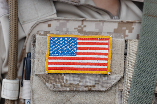 U.S. flag badge on military U.S. army uniform