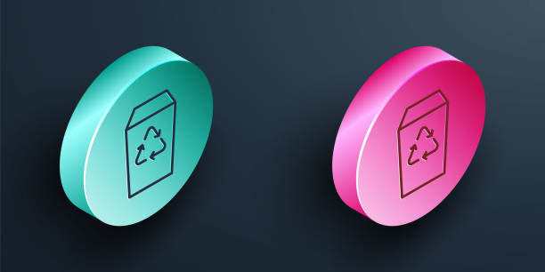 istock Isometric line Recycle bin with recycle symbol icon isolated on black background. Trash can icon. Garbage bin sign. Recycle basket sign. Turquoise and pink circle button. Vector 2151312526