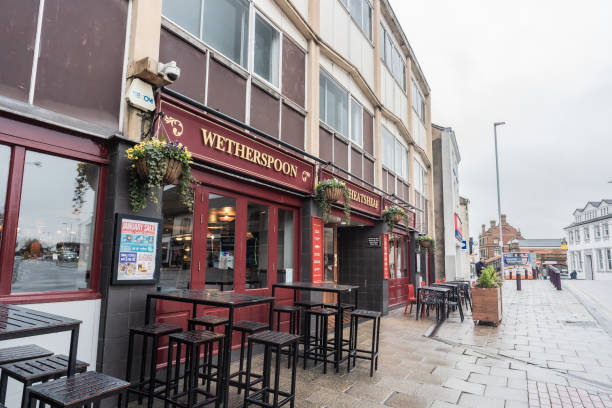 Stoke, Stoke-on-Trent, England, January 3rd 2023. Wetherspoon pub with outdoor seating in the foreground.