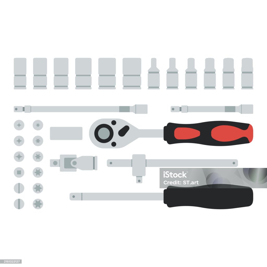 Socket Tool Draw Socket Tool Set Stock Illustration - Download Image Now - Group Of ...