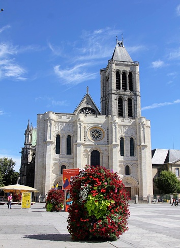 April 20, 2024, Saint Denis (France). Basilica of Saint-Denis (French: Basilique royale de Saint-Denis, now formally known as the Basilique-cathédrale de Saint-Denis) is a large former medieval abbey church and present cathedral in the commune of Saint-Denis