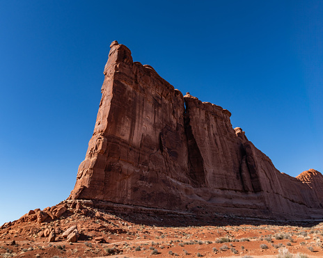 The Tower of Babel is one of Courthouse Towers. The Courthouse Towers are the massive sandstone towers that make up the western background of Park Avenue. The Courthouse Towers include the Tower of Babel, Three Gossips, Baby Arch, and Ring Arch.