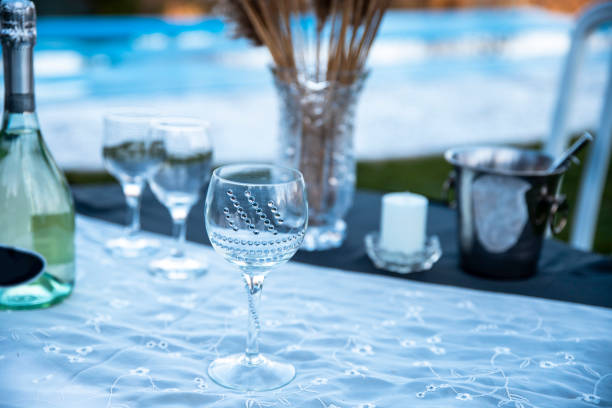 istock Table in the winery garden settled for the Wine tasting 2151331091