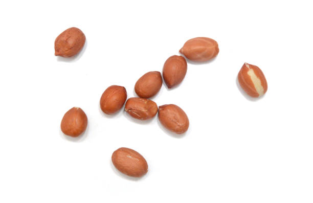 istock Dried peanuts in closeup on white 2151331450