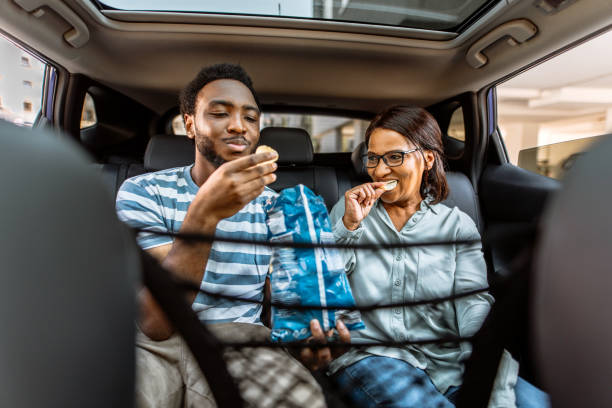 Having a snack on a road trip