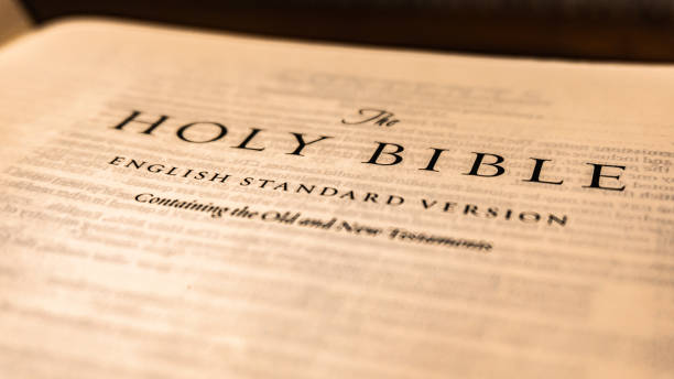 istock Open Holy Bible with leather cover 2151334027