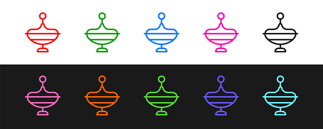 Set line Whirligig toy icon isolated on black and white background. Vector.