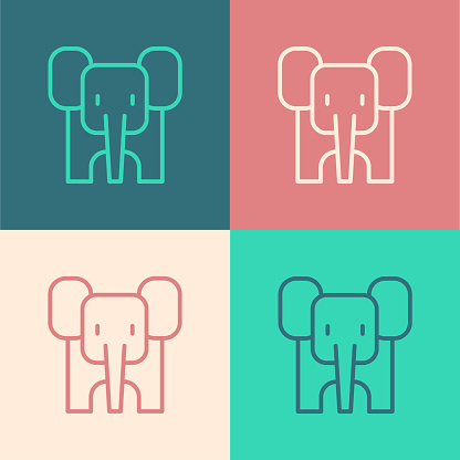 Pop art line Elephant icon isolated on color background. Vector.