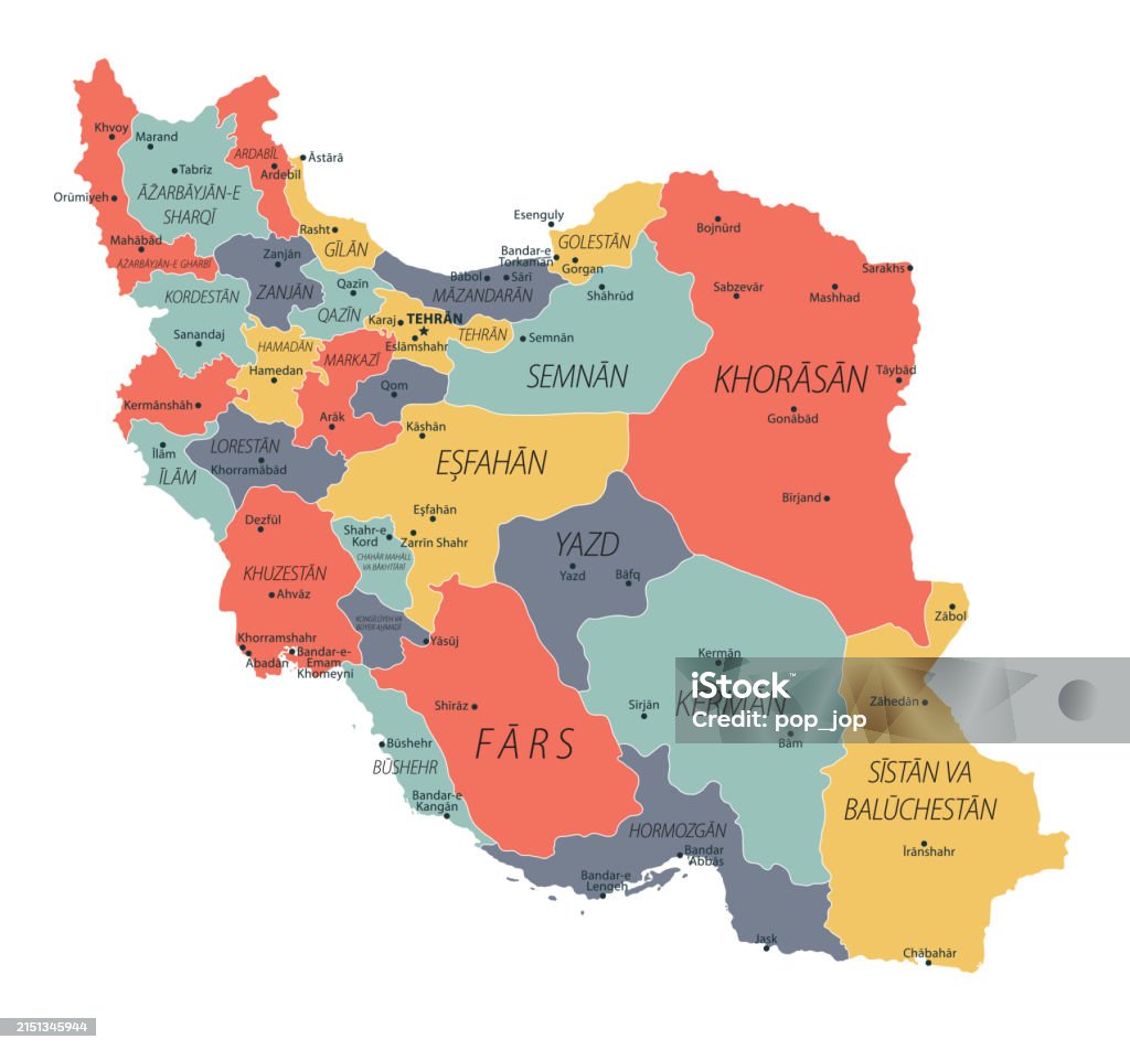 Iran Map 3 Color Iran Map Vector Colored Map Of Iran Stock Illustration - Download Image ...