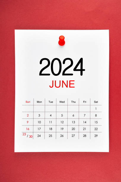 istock June 2024 calendar page with push pin on red. 2151347107