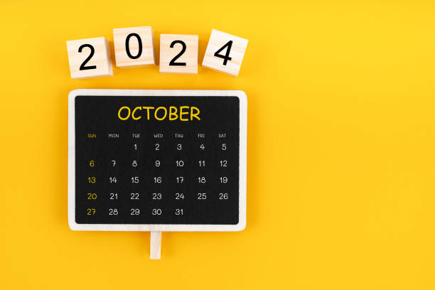 istock Calendar for October 2024 in black chalkboard with copy space. 2151347271