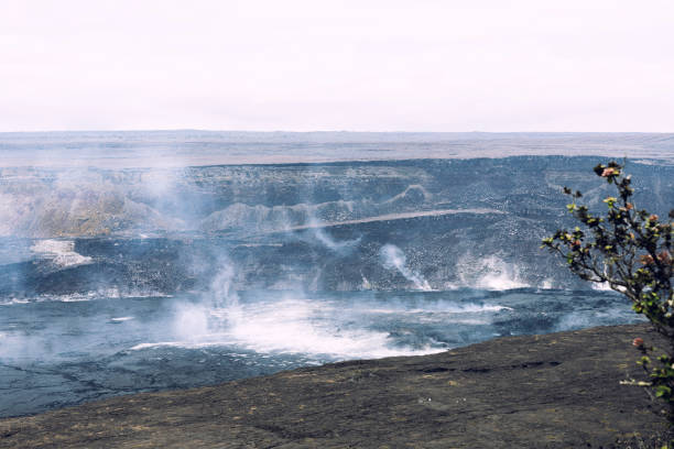 Smoke is flowing into the air at Kilauea volcano creater after eruption Big Island, Hawaii, USA