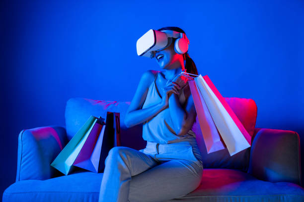 istock Smart female enjoy gesticulate interact other users in metaverse. Hallucination. 2151351160