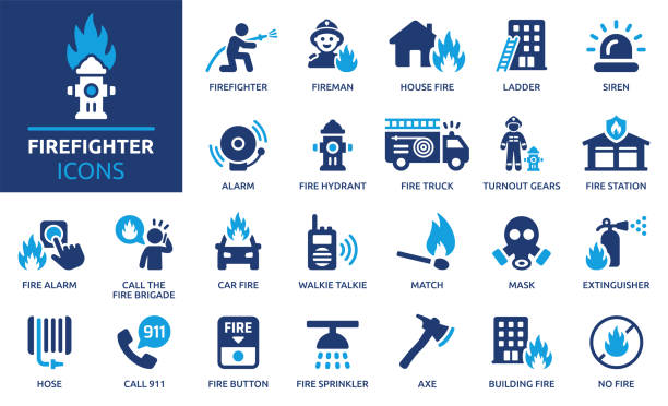 stockillustraties, clipart, cartoons en iconen met firefighter icon set. solid icon collection. vector illustration. - brandweerman