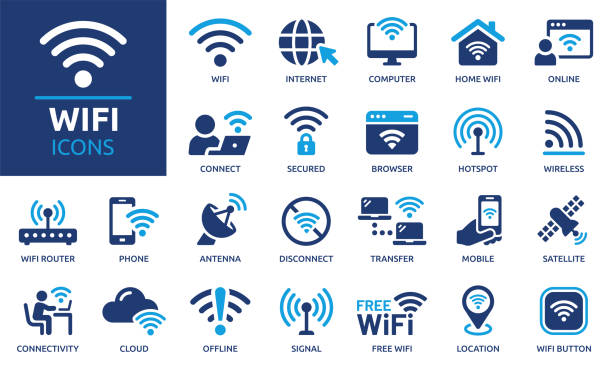 wifi-symbolsatz. solide icon-sammlung. vektor-illustration. - digitale revolution stock-grafiken, -clipart, -cartoons und -symbole