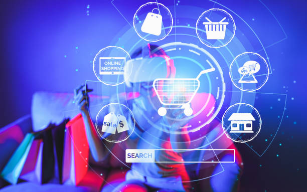 istock Female in metaverse enjoy opening interface online store menu. Hallucination. 2151356283