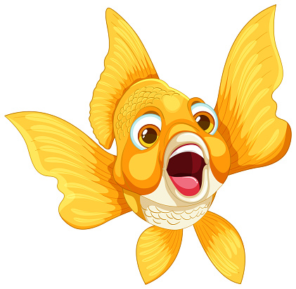 Bright, cheerful goldfish swimming happily in water.