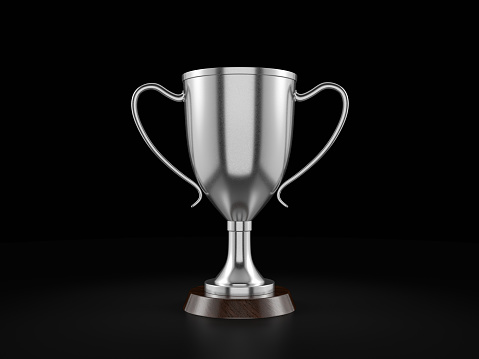 Silver trophy cup on a white background. 3d illustration.