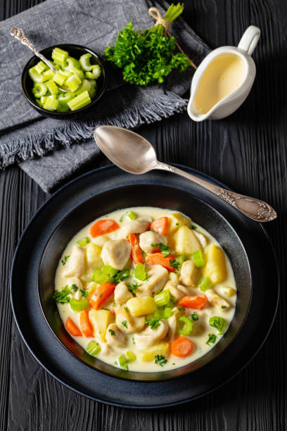 istock Knoephla soup, german dumpling soup in a bowl 2151367333